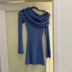 Elegant Blue Knit Sweater Dress